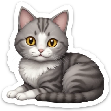 full body tiny short hair dark grey and white cat with hazel eyes lying down sticker