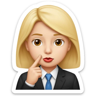 3D render of a shushing face emoji 🤫 dressed in a business suit, holding a finger to its lips. representing deceptive corporate marketing compliance. Studio lighting, cinematic realism, subtle irony, professional color grading sticker