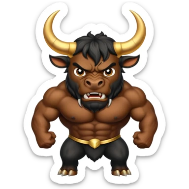 black angry powerful bull with golden horns emoji sticker