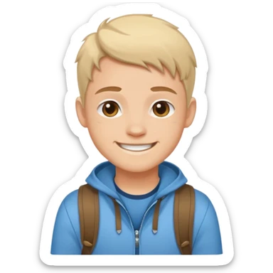 Cartoon avatar sticker of a young person, friendly smile, modern outfit, clean vector illustration, thick outline, flat colors, simple background, sticker style, high quality, transparent background sticker