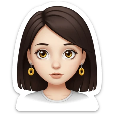 Chica con pelo medio largo y castaño oscuro, piel blanca, ojos hazel y pestañas largas, un piercing septum redondo pequeño  sticker