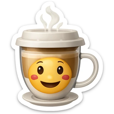 Add visible coffee steam rising from the cappuccino cup. Keep the style consistent with the original and maintain a transparent background. sticker