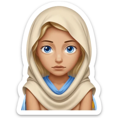 blue eyed desert woman cowered with creme cloth sticker