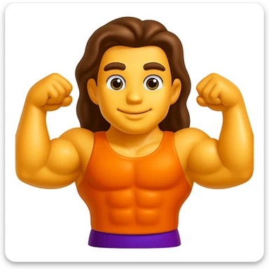 Create an emoji that looks exactly like the reference image in iOS emoji style. The emoji should have 3D appearance, shiny surface, smooth gradients, soft shadows, a muscular body, an expressive face, and hair. Maintain the iOS emoji style characteristics. sticker