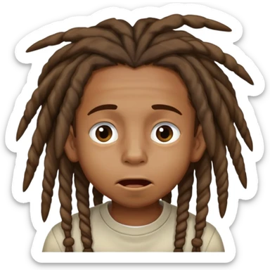 A brownskin boy with dreads going down to his mouth and he has a plain mood with low eyes sticker