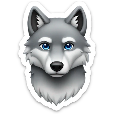 Full-body Grey wolf with black paws, black muzzle, black tail. with blue eyes. full body sticker