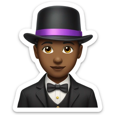 Nonbinary kid with light brown skin brown eyes and rainbow hair wearing a top hat  sticker