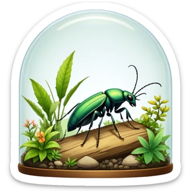 Close-up of home insects showcasing beetles, praying mantises and other exotic species in vivid detail, with natural textures of the terrarium. Soft lighting highlights their features. Transparent background. sticker