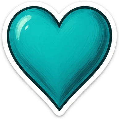 heart with a vibrant teal color, digital illustration, no background sticker