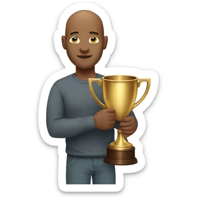 Bald brown man on a trophy sticker
