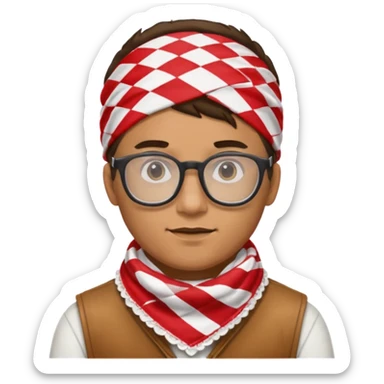 man wear red and white checkered bandana, glasses sticker