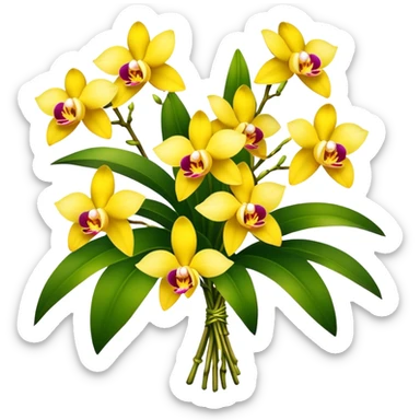 big bouquet yellow Dendrobium Orchid, stem, leaf sticker