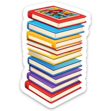 a vertical stack of comic books sticker