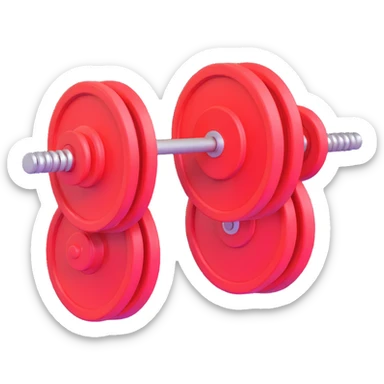 Barbell with weight plates gym equipment floating in the air, bright colors sticker