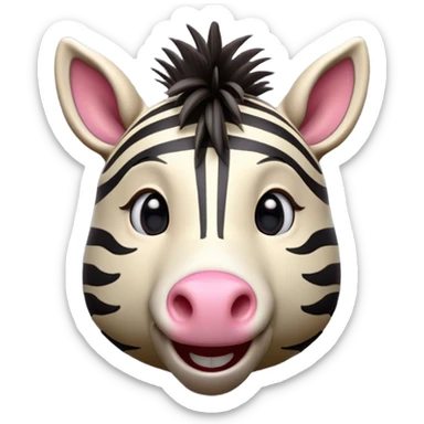 Cinematic Comical Zebra Portrait Emoji, Head tilted dramatically with an exaggeratedly amused expression, featuring a striking, glossy striped fur with bold contrasts, a refined, equine head with a long snout and alert ears, and wide, expressive eyes filled with playful disbelief, Simplified yet hilariously expressive features, highly detailed, glowing with a slightly sassy glow, high shine, dramatic yet playful, stylized with an air of cheeky savannah mischief, bright and endearing, soft glowing outline, capturing the essence of a spirited and over-the-top zebra that feels like it could prance its way into internet fame instantly! sticker