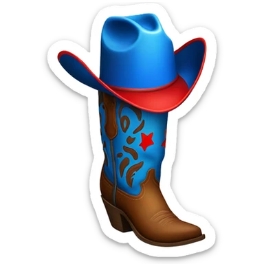 Tall blue cowboy boot with red cowboy hat on top sticker