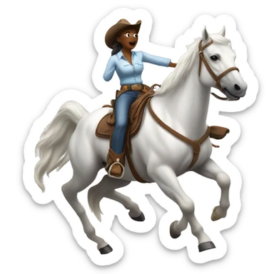 Cowgirl riding a white horse doing a sliding stop  sticker