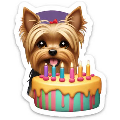Yorkie dog with a cake  sticker