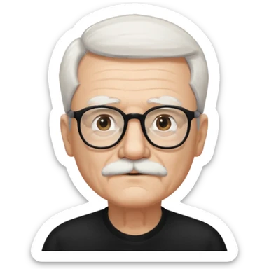 An elderly man with white hair and mustache, wearing black glasses and looking straight ahead with a gentle expression. sticker