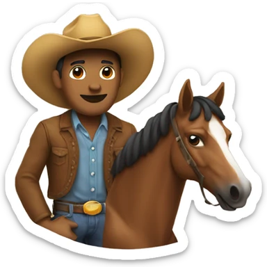 Man with a horse and a side cowboy hat sticker