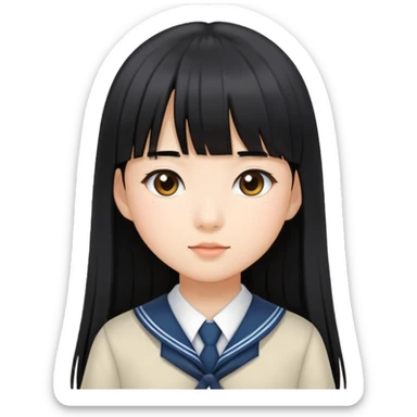 young Asian girl in school uniform, long straight black hair with straight bangs sticker