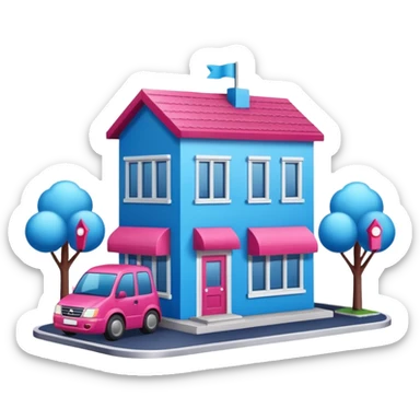 The building houses the Ozon order pickup point in its signature blue (digital blue) and raspberry colors. sticker