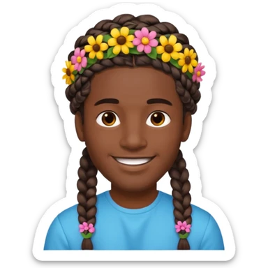 big braided man face wiith big visible braids and headband and flowers on head sticker