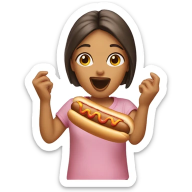 Girl eating a hot dog sticker