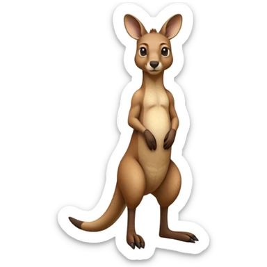 cinematic-kangaroo-realistic-full-body-standing-emoji,-powerful-muscular-frame-balanced-on-strong-hind-legs,-large-tail-resting-lightly-on-the-ground,-short-forearms-held-close-to-chest,-warm-brown-fur-textured-and-detailed,-keen-eyes-scanning-the-horizon-with-curious-alertness,-simplified-yet-realistic-focused-features,-highly-detailed,-glowing-with-a-subtle-natural-radiance sticker