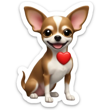 Perro Chihuahua sostiene corazón rojo grande, fondo blanco, claymation sticker