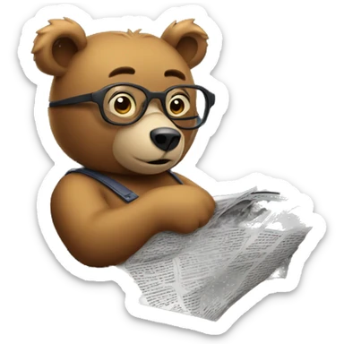 bear sitting in car wearing glasses reading newspaper sticker