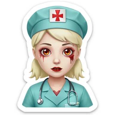 zombie nurse female with nurse hat and scrubs sticker