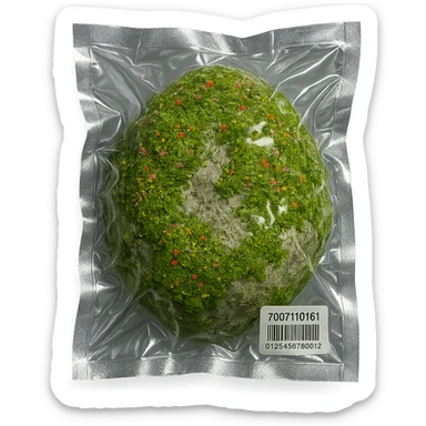 light gray rock covered with green moss and tiny multicolored flowers, shiny and inflated sticker