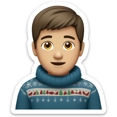 winter, christmas, hispanic, short brown hair, boy, brown eyes, child, full body, blue sweater sticker