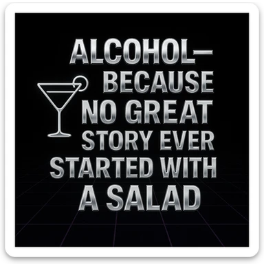 Simplify the vaporwave card: use a minimal neon grid background, one drink icon, and bold chrome text for the quote. Remove extra graphics and keep the color palette clean and limited. sticker