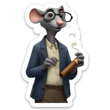 the rat from ratatouille smoking a cigar with cool guy glasses on sticker