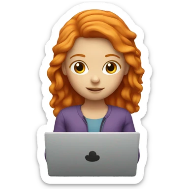 ginger girl working on a red laptop sticker