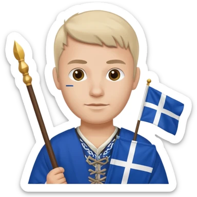 Make a strong traditional faroese man, he needs to be holding faroese flag and wearing faroese clothes sticker