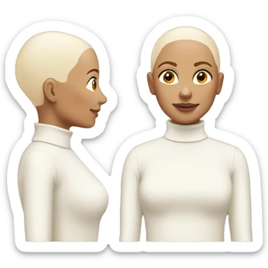 White bald woman cream turtleneck sticker