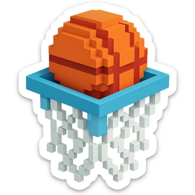 A voxel-style basketball in a net sticker