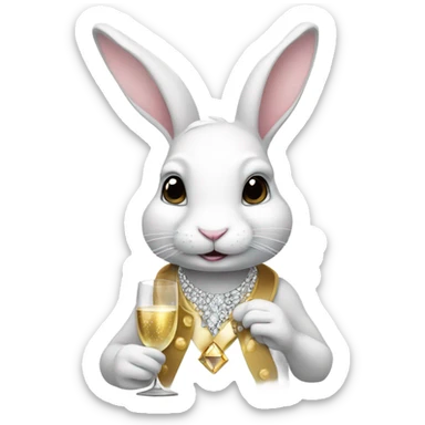 white rabbit wearing diamonds drinking champagne  sticker