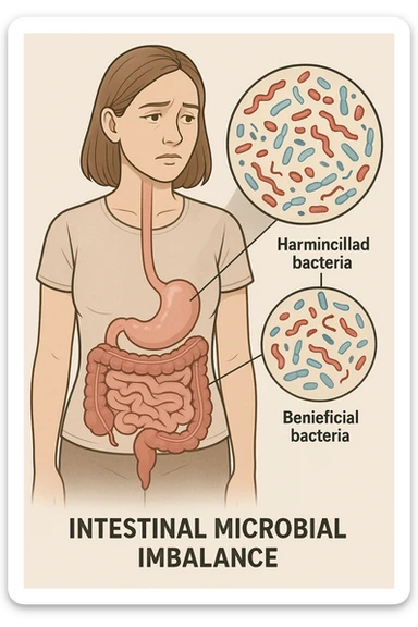 Donna con disequilibrio della flora microbica intestinale sticker