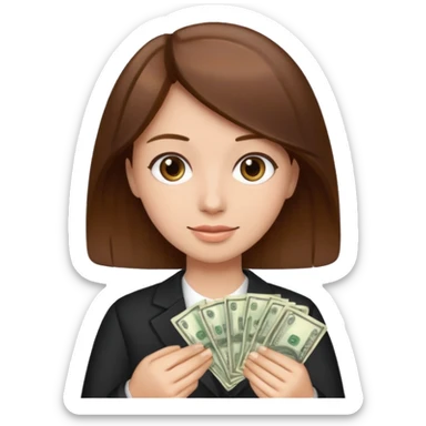 brown hair person who holds money sticker