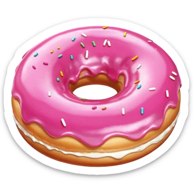 Pink donut with excessive amounts of white icing running down and through it sticker