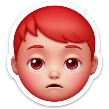 a baby red upset face emoji with a glowing pastel red gradient behind it  sticker