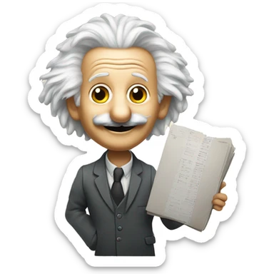 happy albert einstein holds metrics chart page in his hand sticker