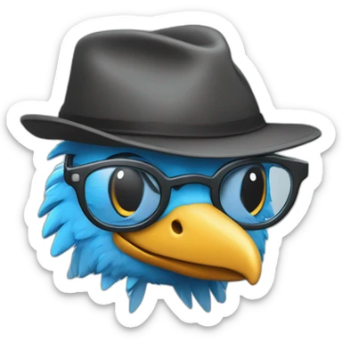 Crazy funny Cyberpunk Articuno head with beautiful smile wearing glasses and hat sticker