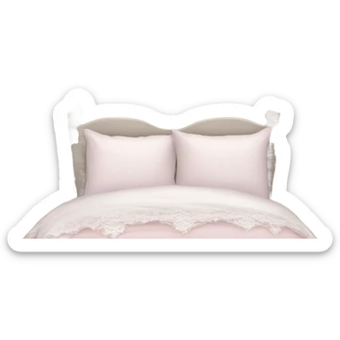 Pale pink bed with white lace curtains  sticker