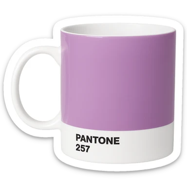 Edit the mug to have Pantone 257 color with a Pantone label. Keep the style and proportions the same as the reference image. Transparent background. sticker