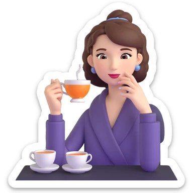 British girl with elegant hairstyle enjoying tea, focus on girl not teaware sticker